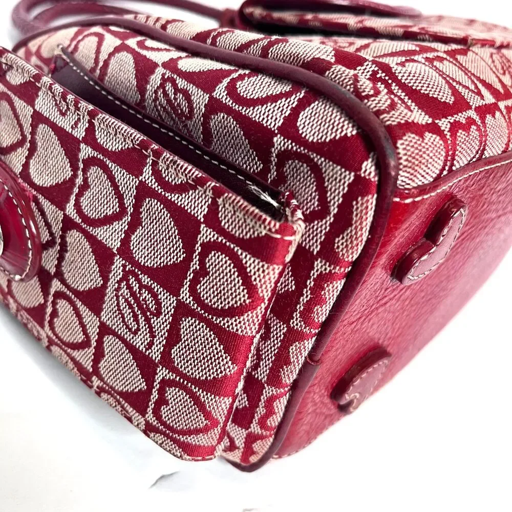 Brighton Red Heart Canvas & Croc Embossed Leather Vtg Satchel
